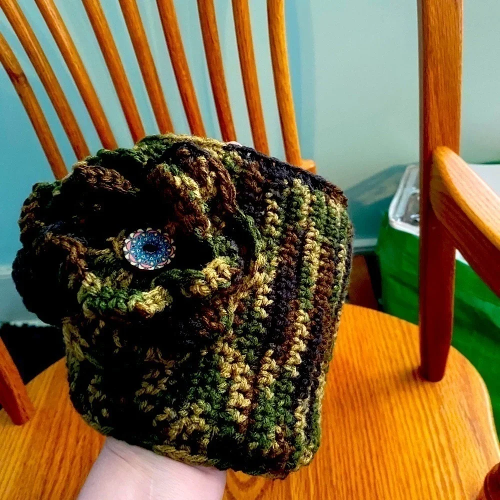 Adult Small Camo Ear Warmer Hand Crocheted